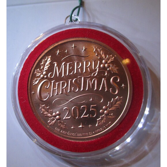 Skiing Santa 1 oz Copper Coin/Pendant (Air Tight Capsule) Ornament, 2025 - Picture 3 of 4